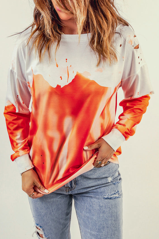 Orange and White Pullover Tie Dye Sweatshirt for Women