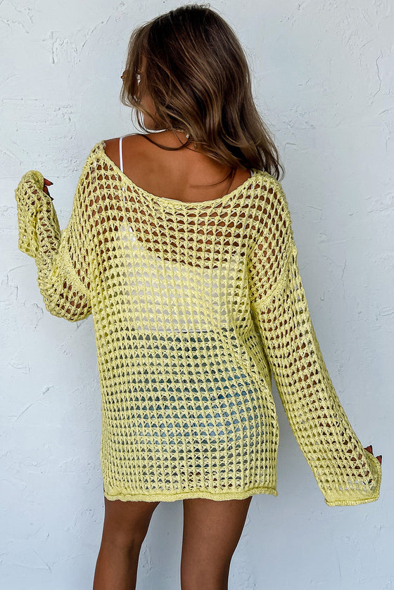 Orange Knit Cut Out Crochet Long Sleeve Tunic Top