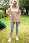 Khaki Leopard Casual Color Block T Shirt