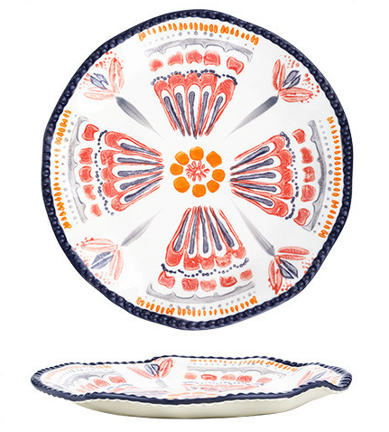 Hand Painted Retro Orange and Indigo Dishes and Cups