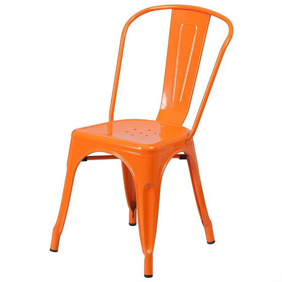 Set of 4 Vibrant Orange Metal Dining Chairs