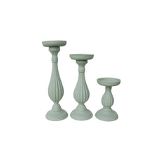  Set of 3 Pillar Candlestick Holders in Sage Green