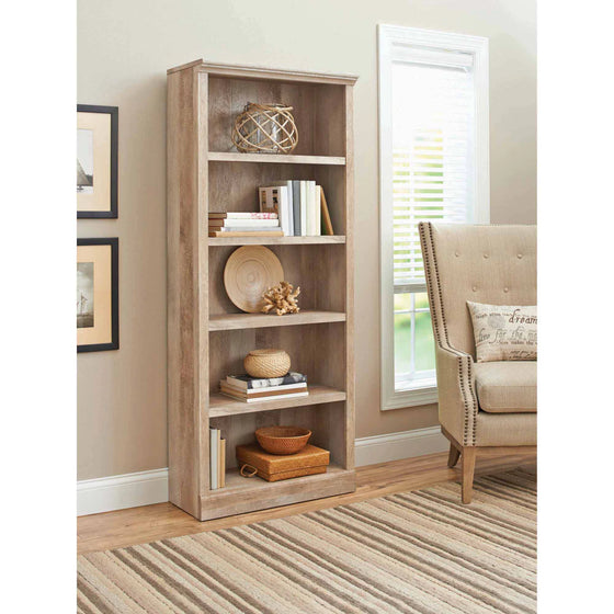 5-Shelf Weathered Finish Bookcase -71"