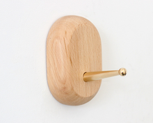  Single Geometric Wooden Wall Mount with Brass Knobbed Hook